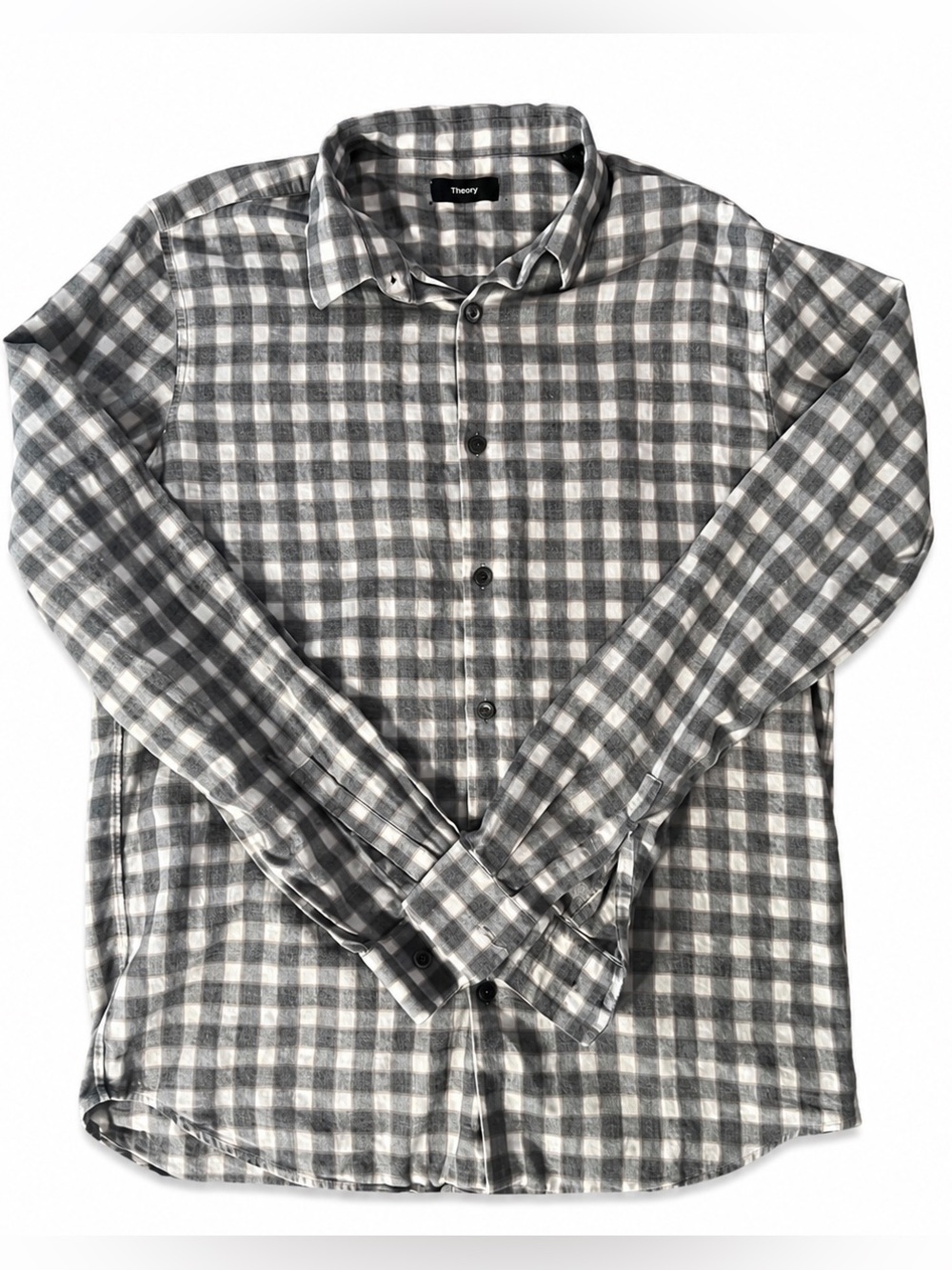 Theory Cotton Gray/Cream Button Up Lightweight Long Sleeve Shirt. Size Small.